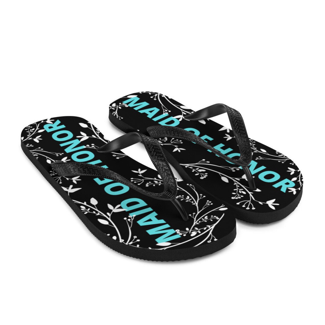 Maid of Honor Flip-Flops Black Blue White Flowers | Etsy