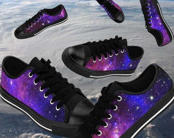 Colorful Star Galxay Space Print Black Sneaker Shoes For Men Women