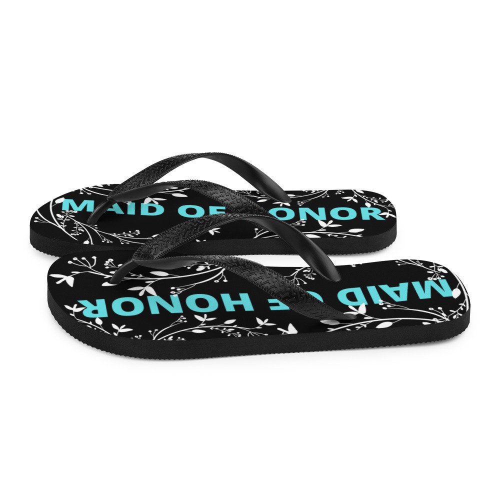 Maid of Honor Flip-Flops Black Blue White Flowers | Etsy
