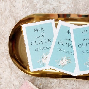 Sello postal falso personalizado azul BODA | Sellos falsos | Sellos fotográficos de diseño plano | Invitaciones y recuerdos de boda | Fotos de detalles de la boda