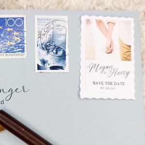 Sello postal falso personalizado blanco BODA | Sellos hechos a mano | Sello de fotografía de diseño plano | Invitaciones y recuerdos de boda | Fotos de detalles de la boda