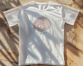 Camiseta Gráfica Concha Rosa con Perla 'Es Una Perla'