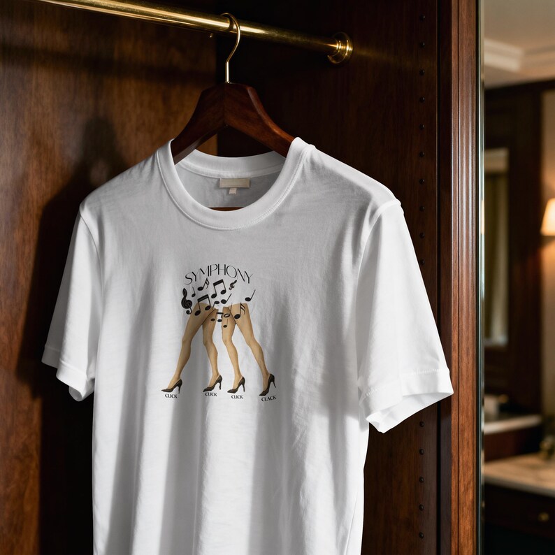 Camiseta Click Clack Symphony, ilustración de tacones altos con notas musicales imagen 3