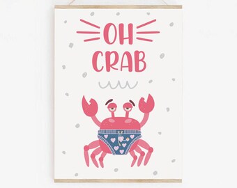 Oh Crab Nursery Printable / Nursery Wall Deco / Wall Art Print / Happiness Quote / Children Print / Nursery Gift Print / Digital PRINTABLE