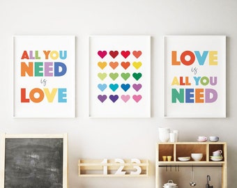 All You Need Is Love Print: Rainbow Typography Wall Art (Digital Download)