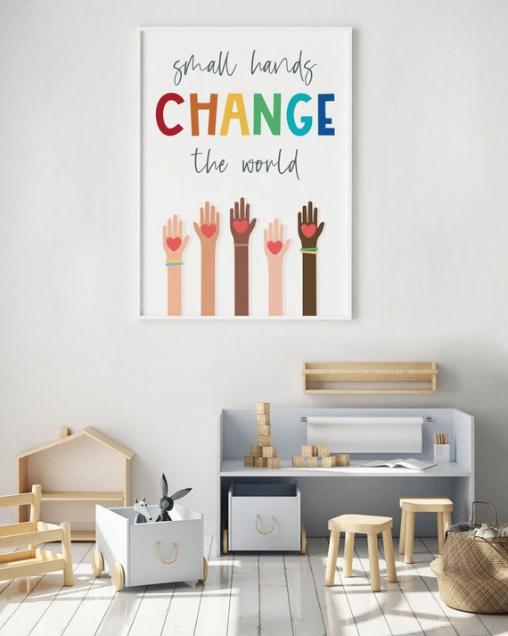 Inspirational Wall Decals - Small Hands Change The World, Peel & Stick, Multicolor, 35x12 Inches