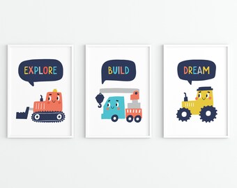 Baby Boy Cute Car Prints - Set of 3 - Wall Art - Baby Boy Nursery - Toddler Art - Nursery Decor - Boys Nursery Prints - DIGITAL DOWNLOAD