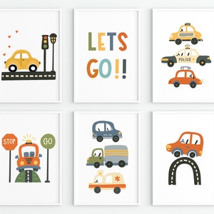 Car Prints, Nursery Transportation Wall Art, Boys Nursery Decor, Boys Bedroom Decor, Baby Boy Room, Car room Prints, set of 6 PRINTABLE FILE