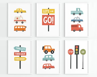 Barnrumstryck med transportmotiv: Bilrumsdekor (DIGITAL FIL)