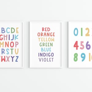 Nursery ABC and 123 Print: Bright Colors, Educational Wall Art (Digital Download)