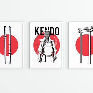 Kendo Art Prints: Minimalistische japanische Wanddekoration (3er Set) (Digitaler Download)
