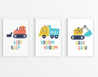 Baby Boy Cute Car Prints - Set of 3 - Wall Art - Baby Boy Nursery - Toddler Art - Car Nursery Art - Kids Wall Art - DIGITAL DOWNLOAD