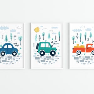 Car Prints, Nursery Transportation Wall Art, Boys Nursery Decor, Boys Bedroom Decor, Baby Boy Room, Car room Prints, set of 3 PRINTABLE FILE