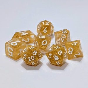 Gold Dust Resin Dice Set: Handmade 16mm RPG Dice