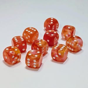 Handgemachte Feuer Feuer Resin Würfel : Orange, Rot & Weiß - 10D6