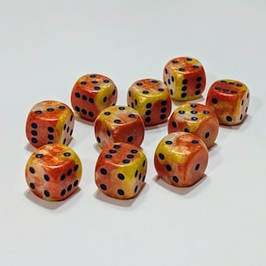 Lava Forge D6 Resin Dice Set | Blended Orange, Yellow & Dark Blue | Set of 10D6 | Handmade 16mm