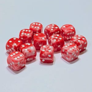 Peppermint D6 Resin Dice Set | Swirling Red & White | Set of 6D6 or 12D6 | 16mm