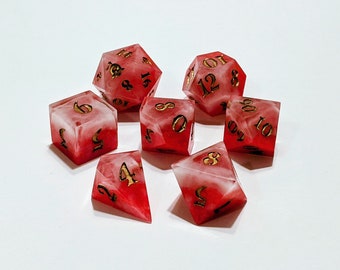 Crimson Clouds Resin Dice Set | Red, White & Bronze | Handmade 16mm