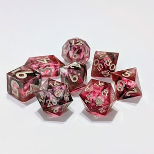 Blood Pact Resin Dice Set | Mixed Red & Black | Handmade 16mm | Includes Numbered D20 and Icon D20