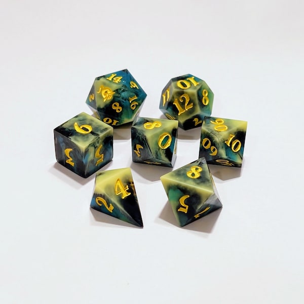 Snake Skin Resin Dice Set | Yellow, Green & Black | Handmade 16mm