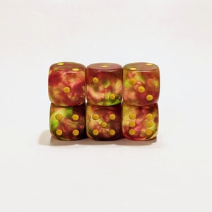 Blight Bloom D6 Resin Dice Set | Red, Pale Green & Yellow | Set of 6D6 | 16mm