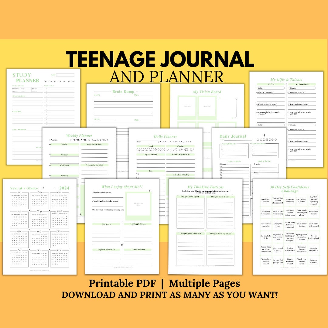 Teen Journal Planner Printable Student Academic Mindset Organizer 