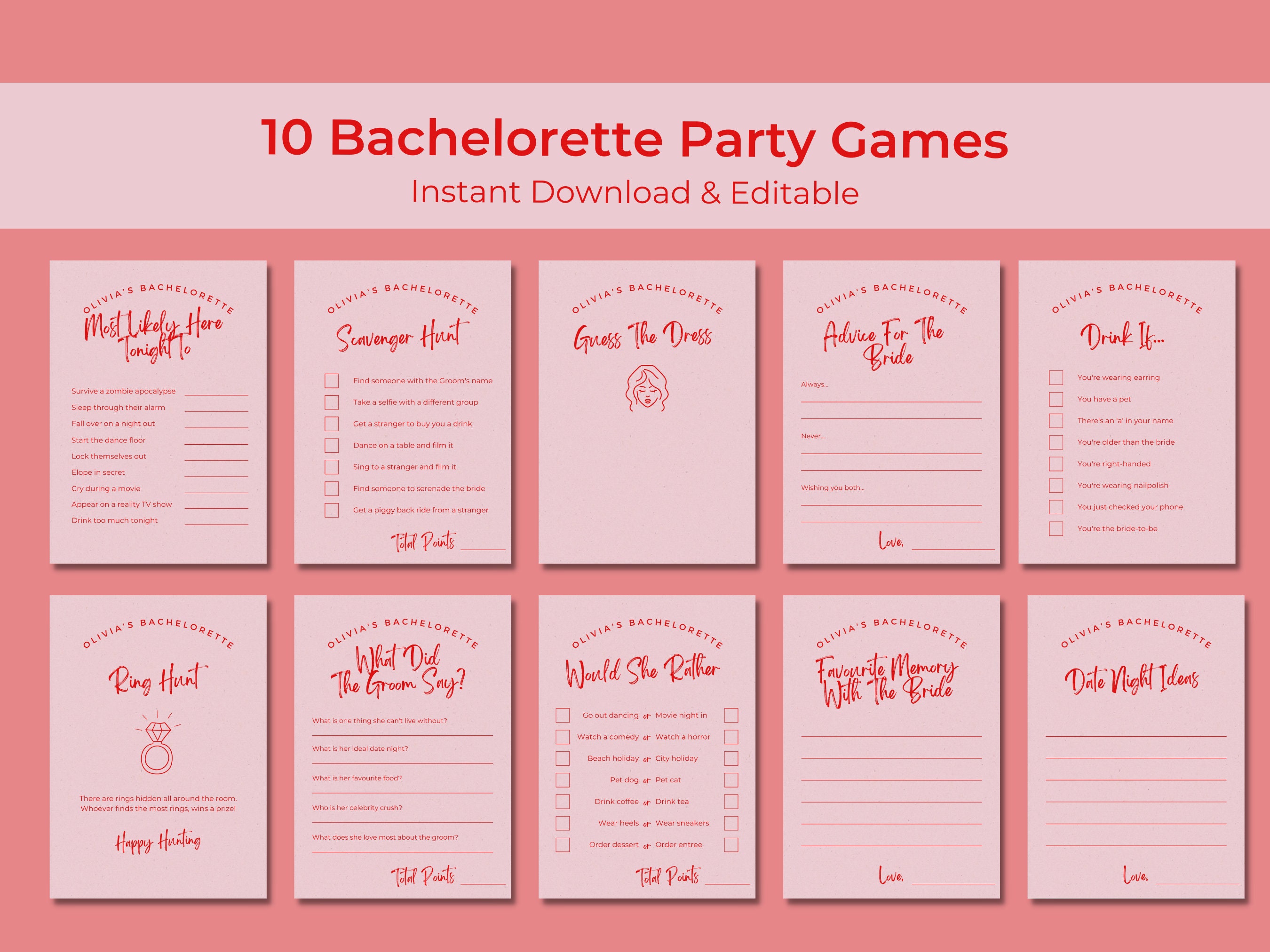 Bachelorette Party Games Cards Printable Wedding Bridal Etsy Australia