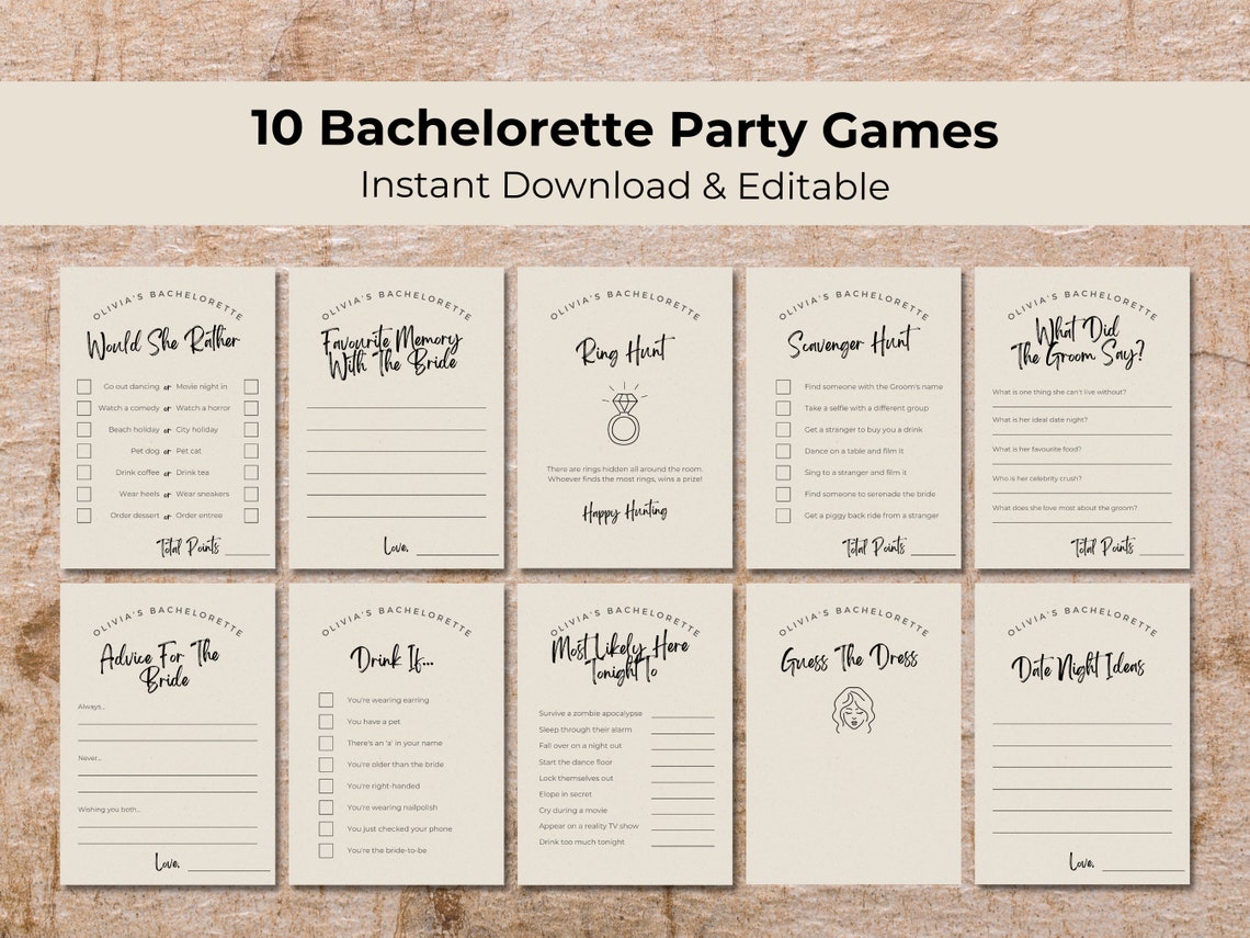 Bachelorette Party Games Cards Printable Wedding Bridal - Etsy Australia