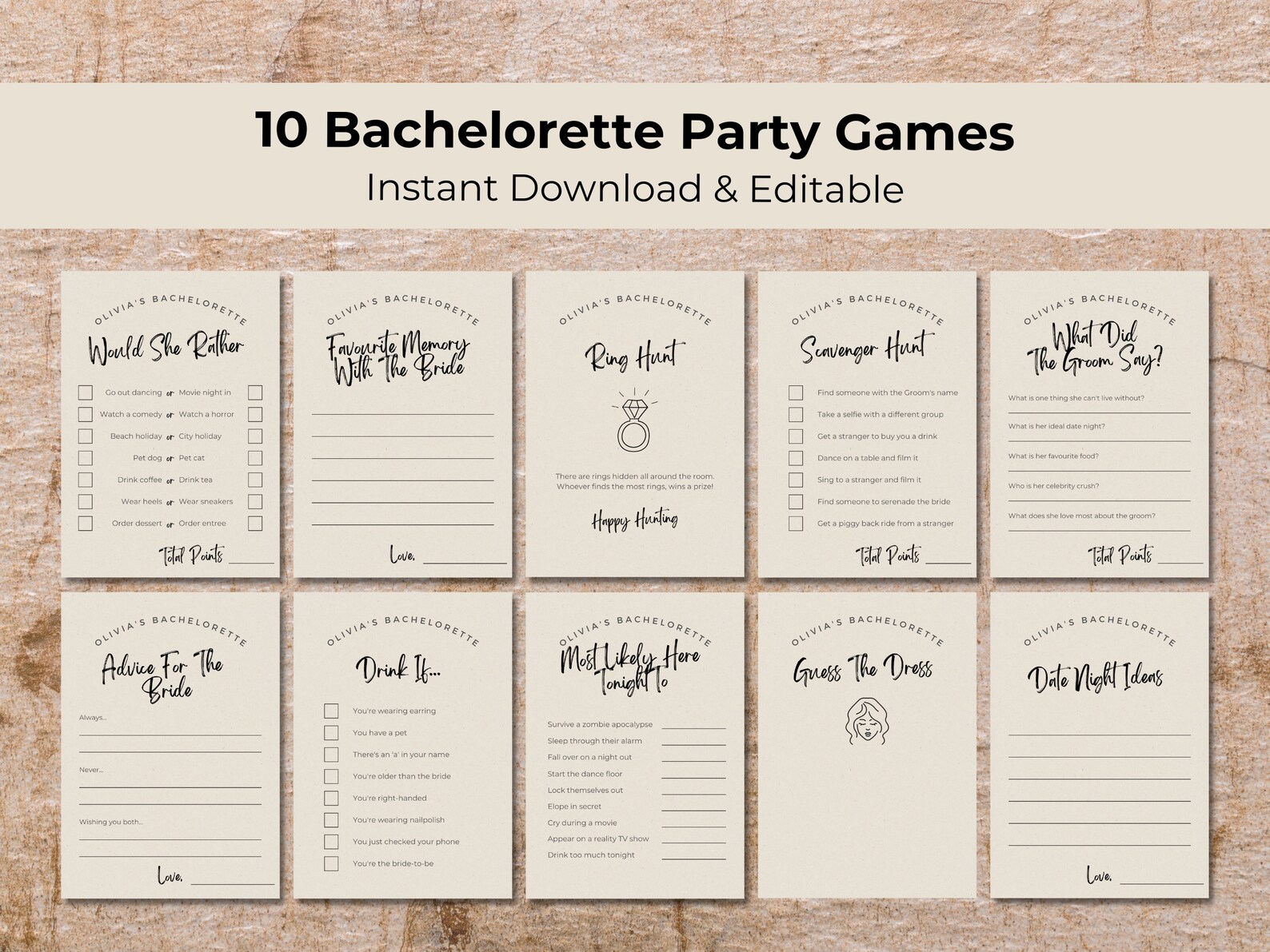 Bachelorette Party Games Cards Printable Wedding Bridal Etsy Australia