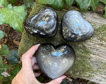 Full Flash Silver Sheen Obsidian Plump Heart