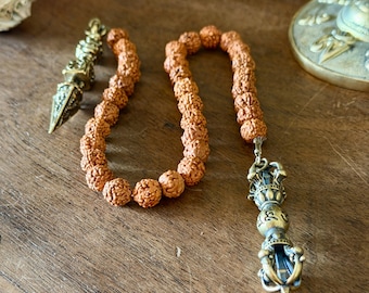 Vajra Phurba Meditation Tool – 33 Rudraksha Seeds, Bronze Elements, Inner Work Focus