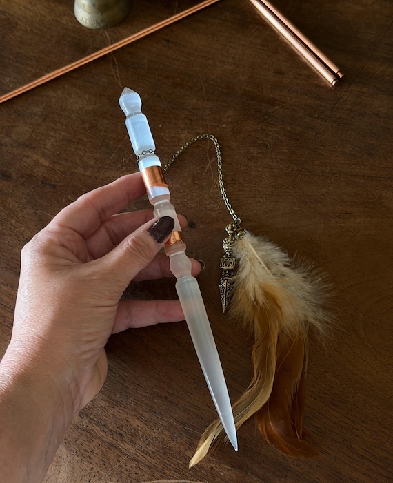 Selenite Wand Set with Dowsing Rods – Copper Infused Energy, Energy Clearing and Elevation