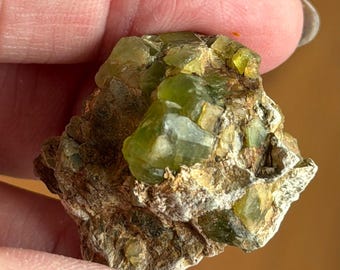Raw Peridot on Matrix – Pakistan | Small Natural Peridot Crystal | Green Mineral Specimen