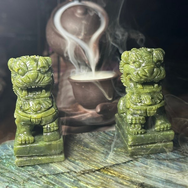 Green Jade Foo Dog Pair