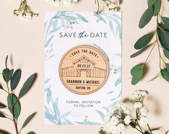 Save the Date Wood Magnet + Card Barn Themed Wedding | Rustic Floral Wedding