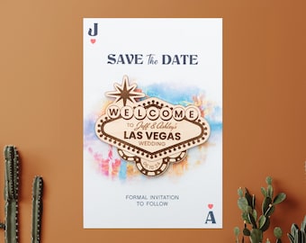 Vegas Save the Date Wood Magnet + Card Floral Themed Wedding