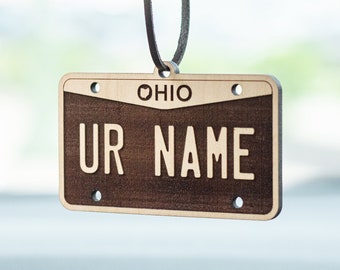 Ohio License Plate Air Freshener | Wood Essential Oil Diffuser | Car Air Freshener | Reusable