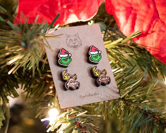 Grinch and Max Wood Stud Earrings Christmas Holiday Gift Etsy