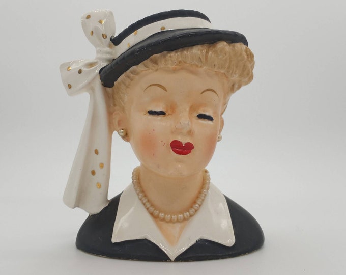 Vintage Enesco Lady Head Bust Vase Planter With Pearl Necklace Etsy