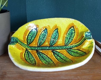 Rustic Decorative Hand Painted Italian Glazed Terracotta Serving Bowl Platter