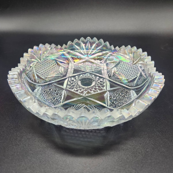 Vintage Iridescent Carnival Glass Shallow Candy Bowl Ashtray Trinket Dish