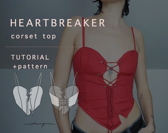 Progetto di upcycling del corsetto a forma di cuore 'rubacuori' - Cartamodello PDF digitale - Download istantaneo - Stampabile - XS S M L XL - A4