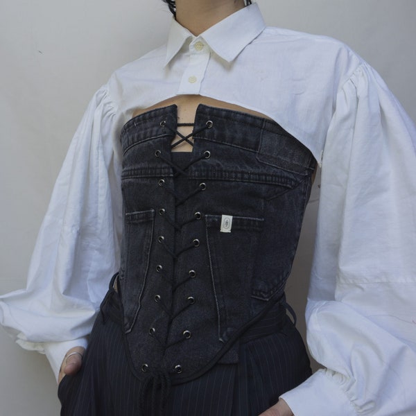 Straight neckline denim corset • Pre-order corset made out of high-quality jeans. Request in your size. Upcycled. Slow fashion. sustainable.