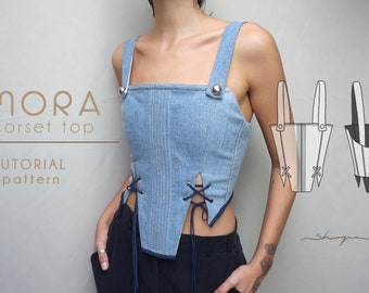 Recycled denim corset sewing pattern - Digital PDF Sewing Pattern - Instant Download - Printable - XS S M L XL - A4