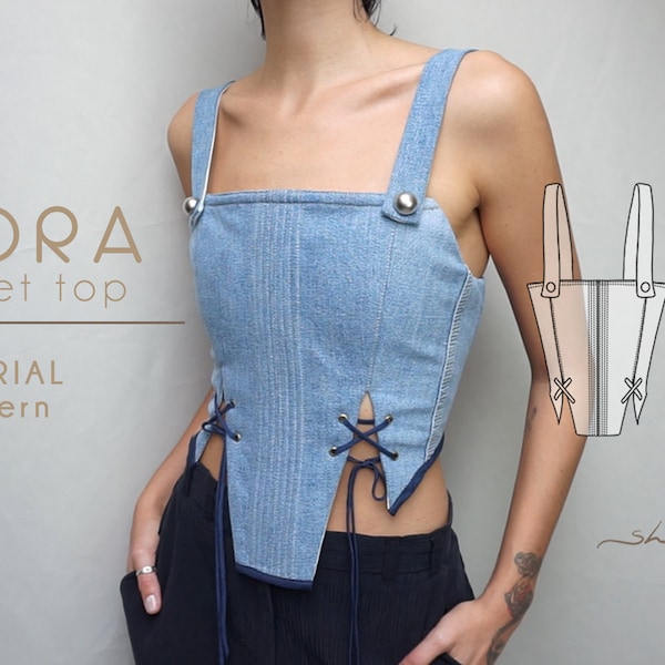 Recycled denim corset sewing pattern - Digital PDF Sewing Pattern - Instant Download - Printable - XS S M L XL - A4