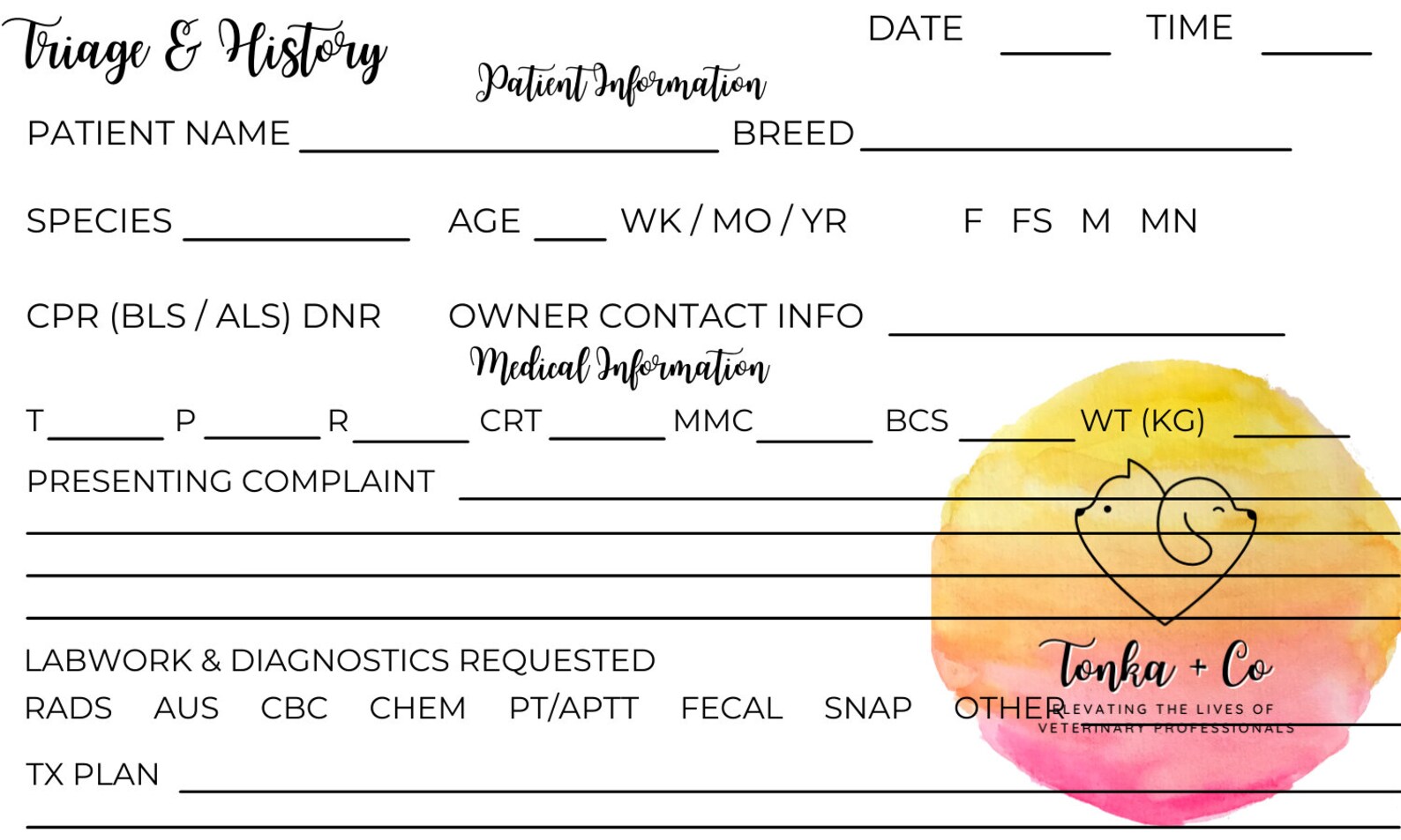 Veterinary Triage Sheet Etsy UK