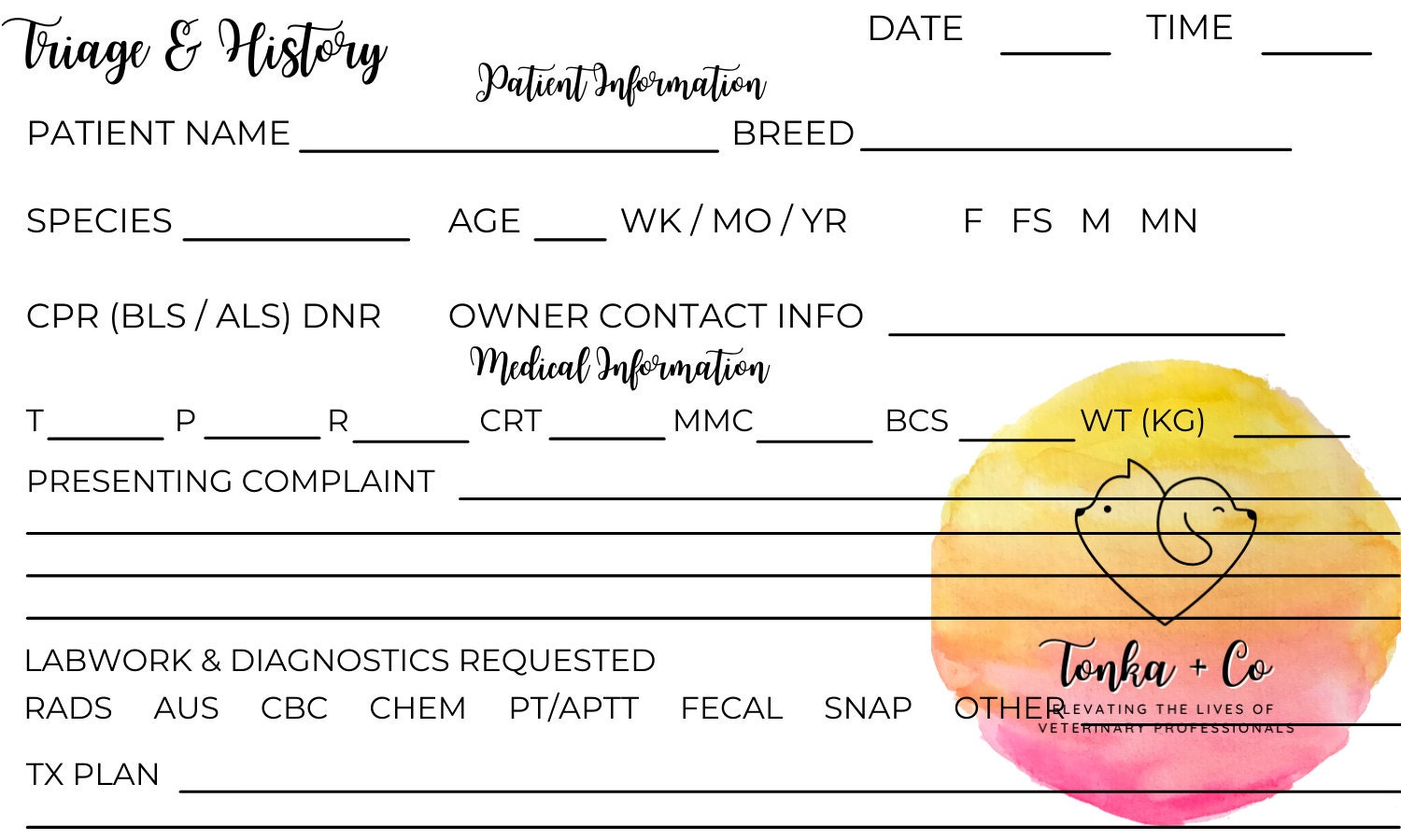 Veterinary Triage Sheet - Etsy UK