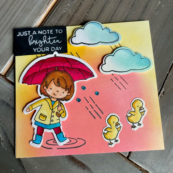 Girl and her Duck | Encouragement Card | Just a Note to Brighten Your Day | Handmade Cards to make you SMILE | Square Card Blank Inside