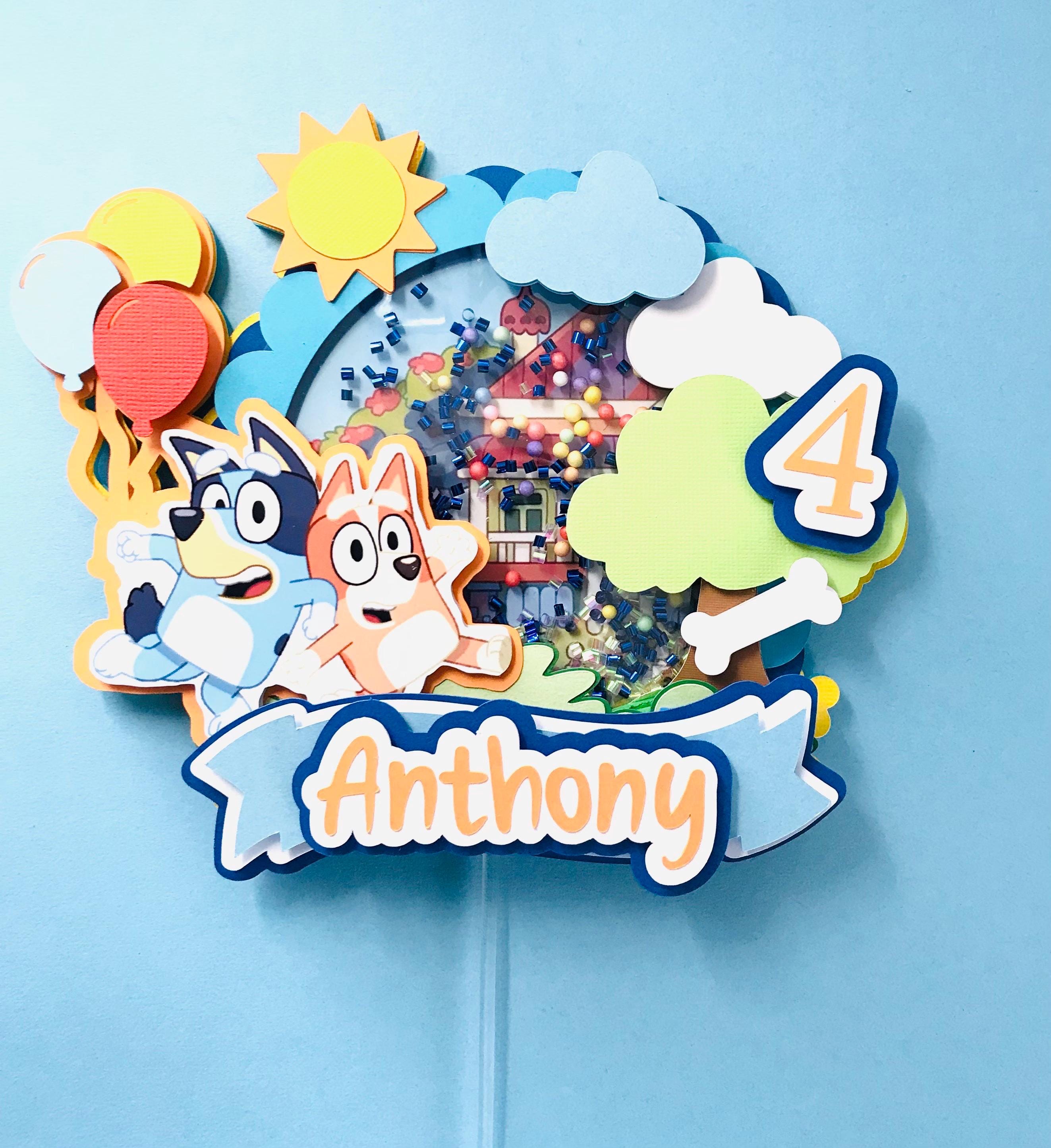 Blue Dog Theme Shaker Birthday Cake Topper