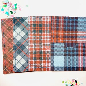 Bolsos Costurados em Xadrez de Natal para Cartões de Diário | Junk Journaling, Scrapbooking, Notas e Mini Diários